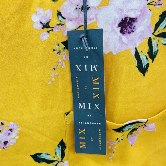 Stitch Fix Mix by 41 Hawthorn Womens Large Short Sleeve Floral Blouse Yellow 157 - Picture 6 of 7